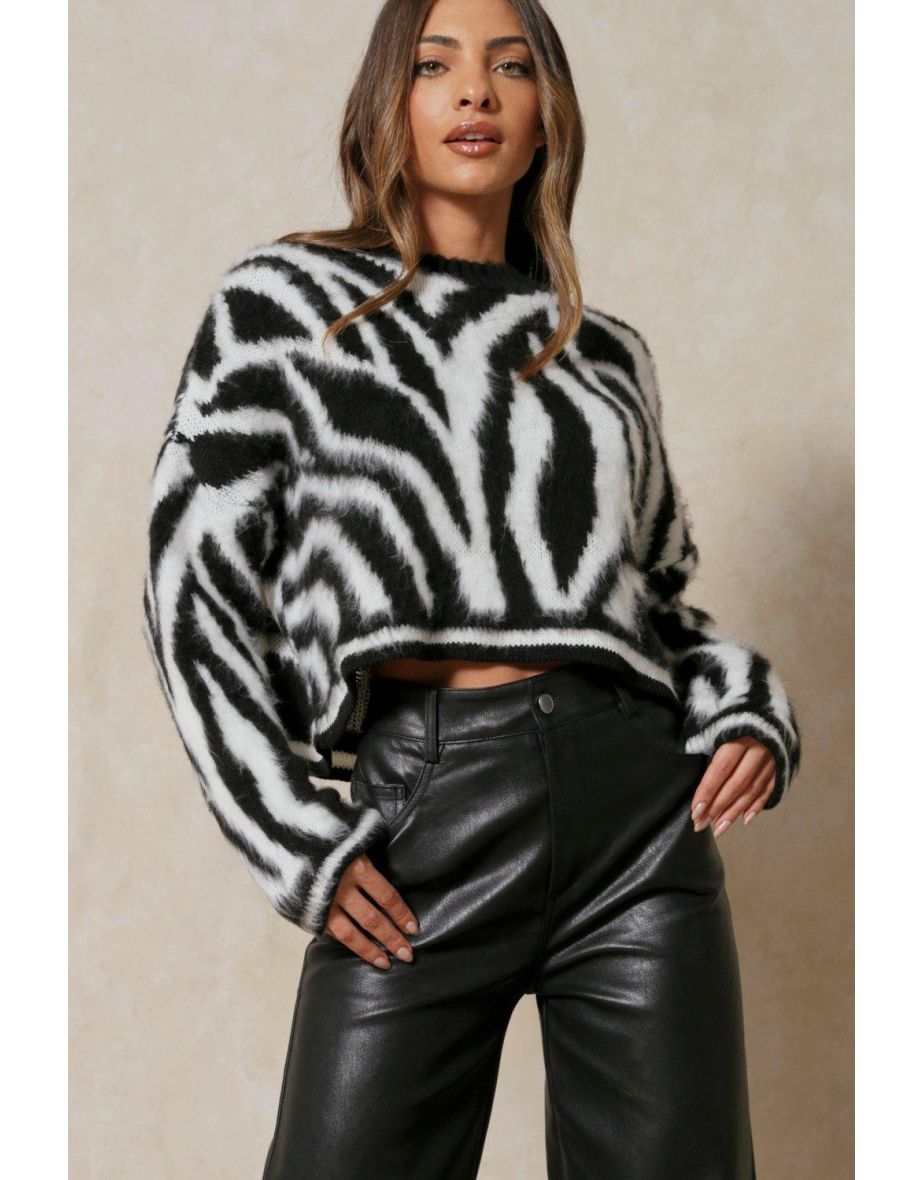 Zebra Fluffy Knit Oversized Jumper