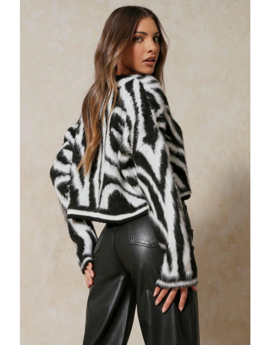 Zebra Fluffy Knit Oversized Jumper - 2