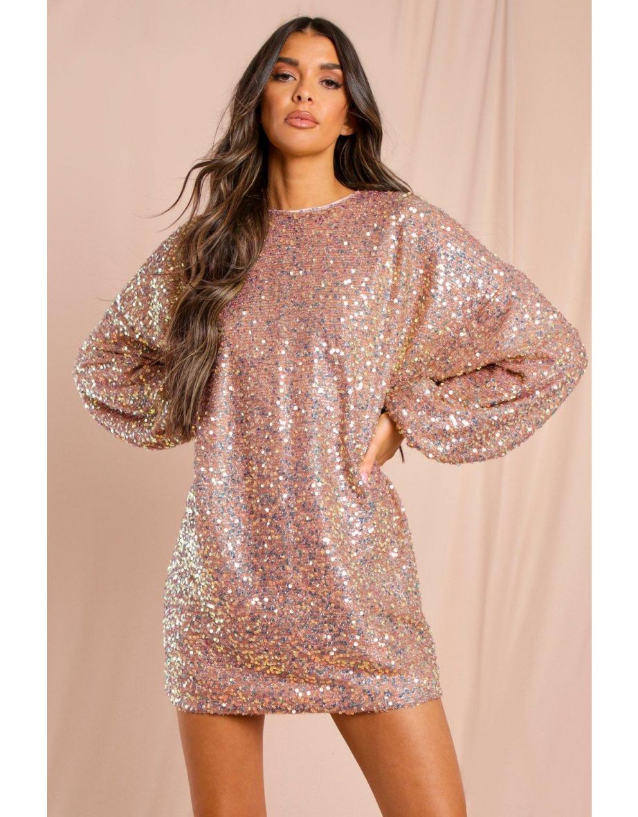 Sequin Oversized Long Sleeve Dress