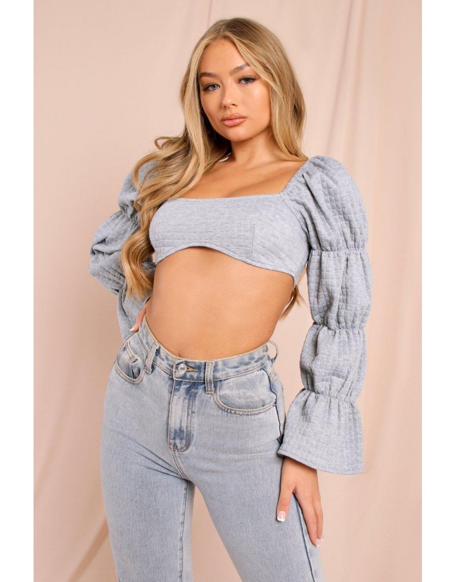 Quilted Underboob Puff Sleeve Crop Top