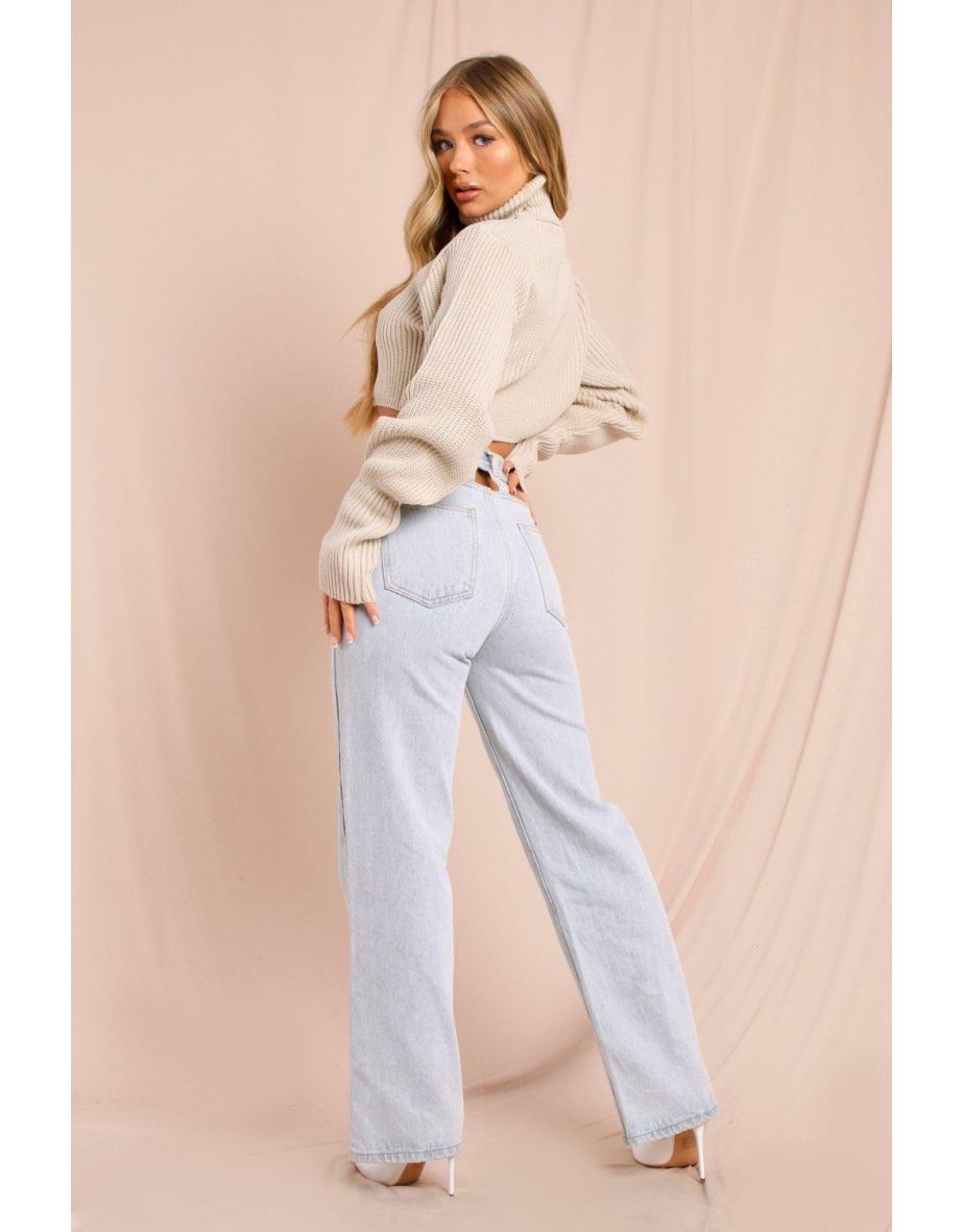 Cut Out Waist Wide Leg Jeans - 2