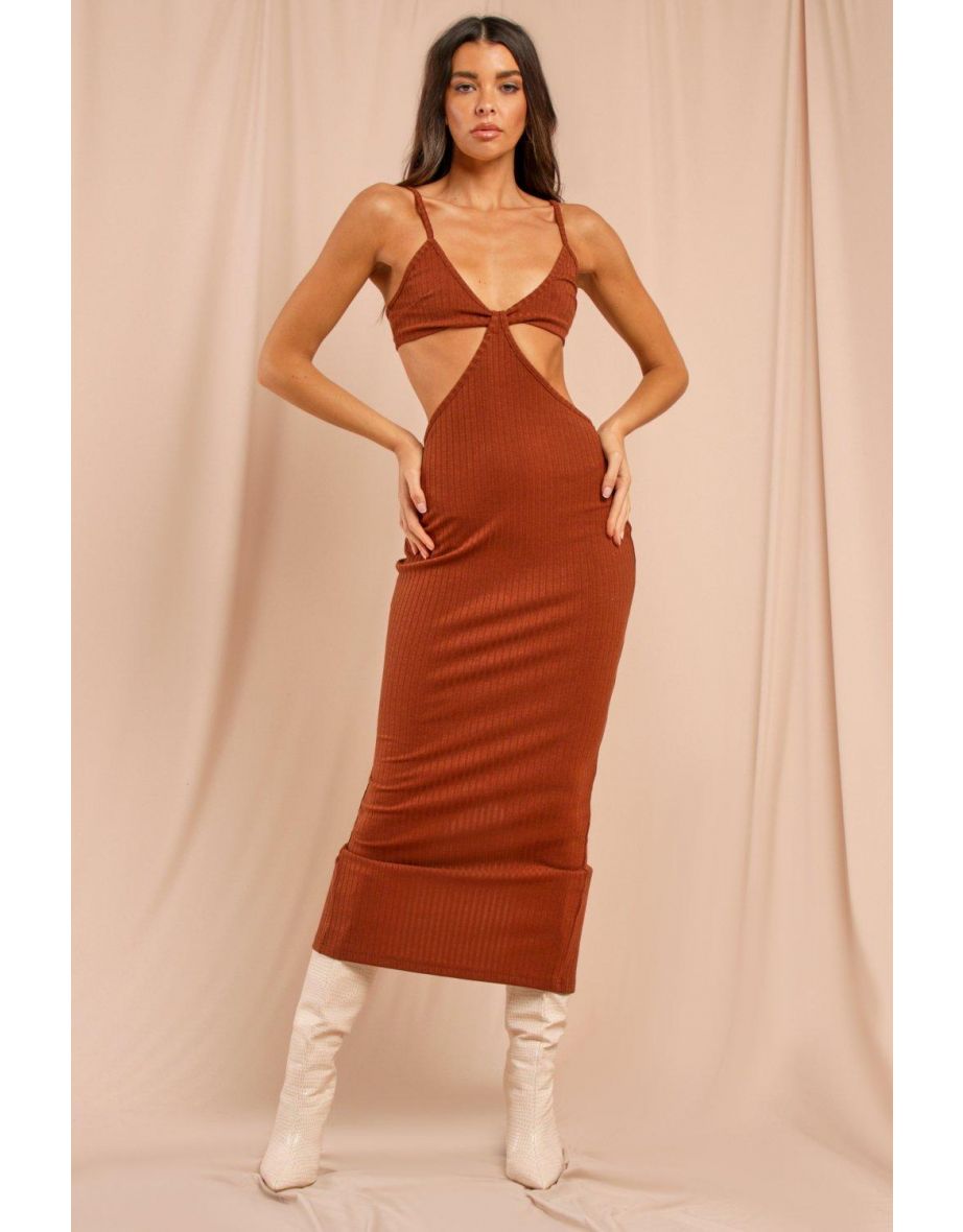 Missé Ribbed Strappy Cut Out Midaxi Dress - 2