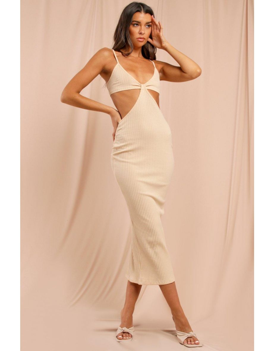 Missé Ribbed Strappy Cut Out Midaxi Dress