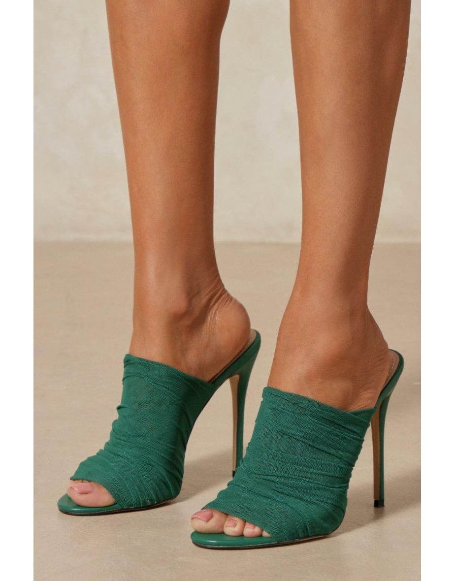 Mesh Ruched Heeled Mules