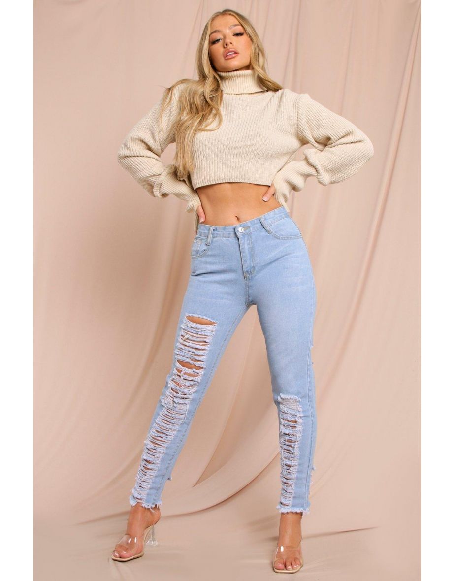 Mid Rise Extreme Distressed Skinny Jeans