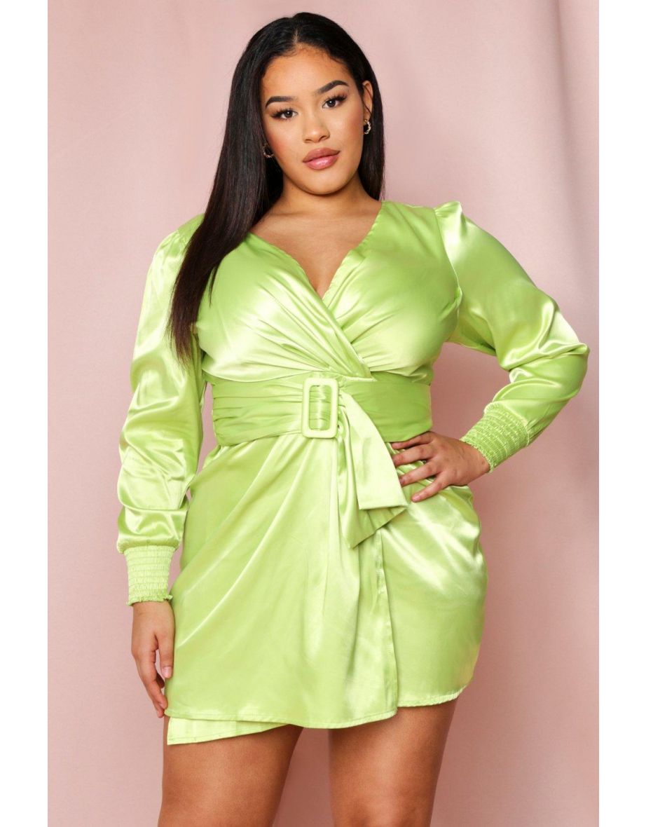 Satin Puff Shoulder Belted Dress