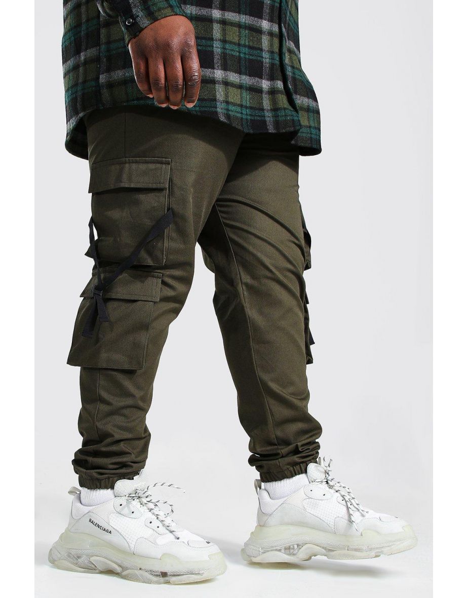 Plus Size Strap Detail Woven Cargo Jogger - khaki
