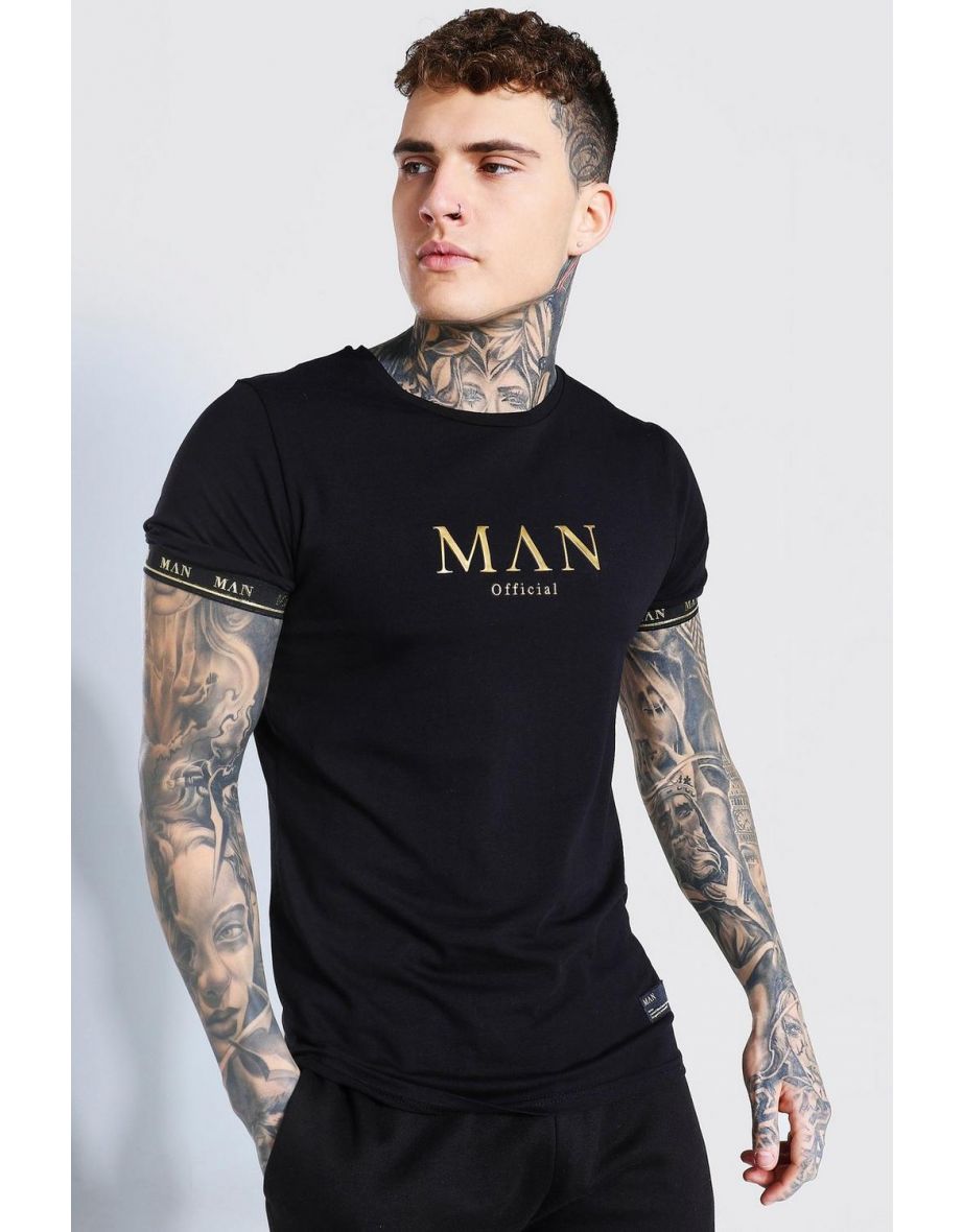 MAN Gold T-Shirt With Taped Cuff - black