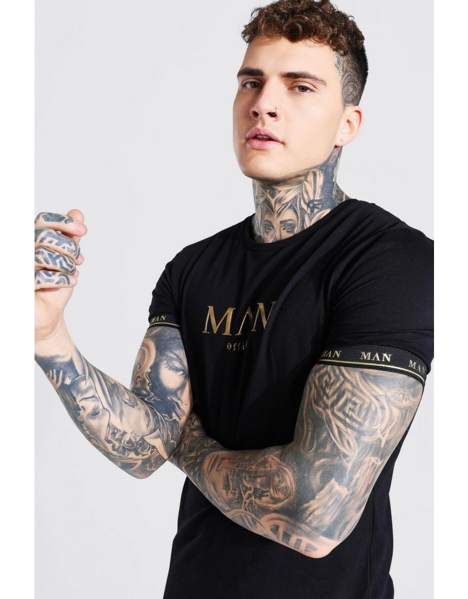 MAN Gold T-Shirt With Taped Cuff - black - 2