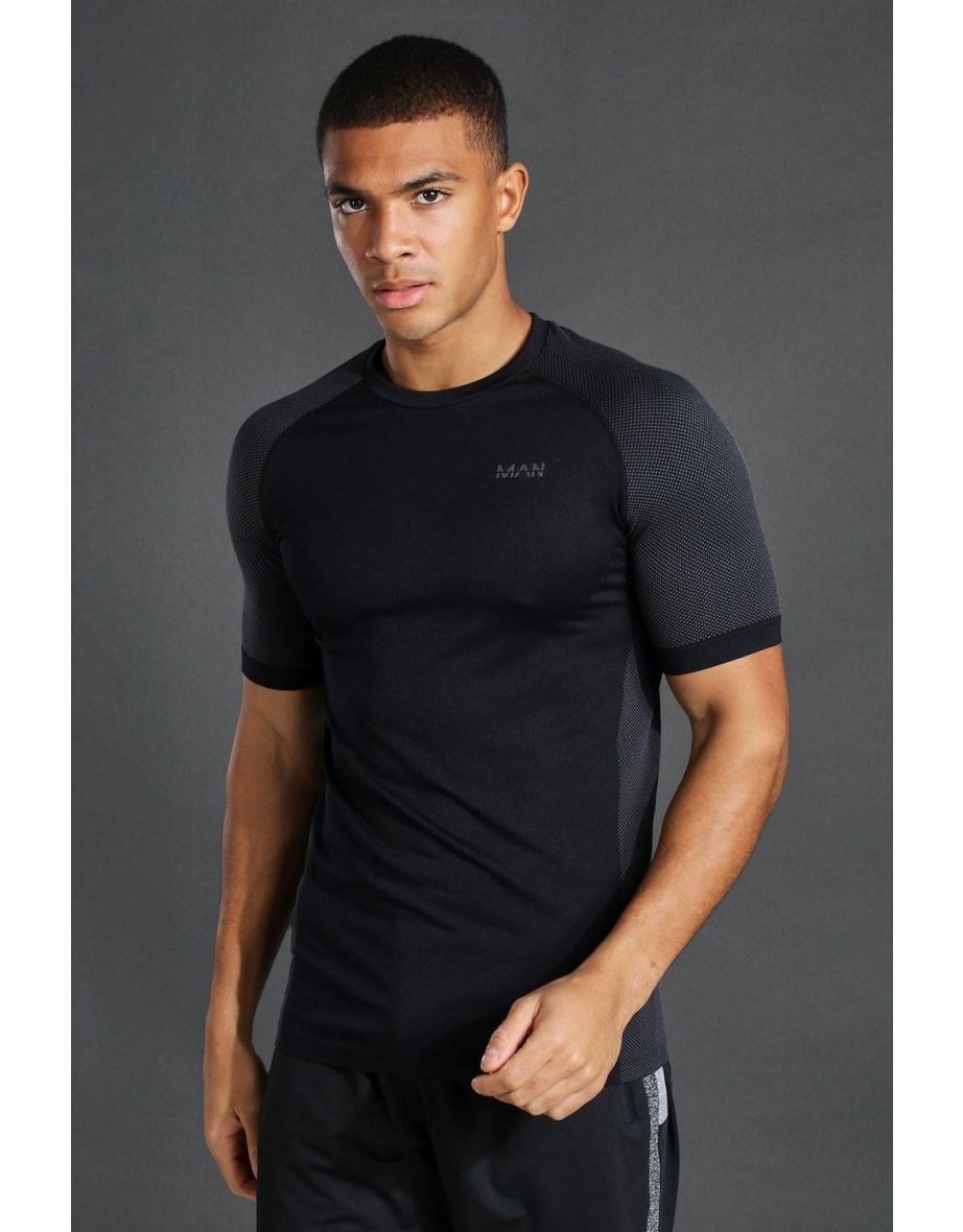 Man Active Gym Muscle Fit Seamless T Shirt - black