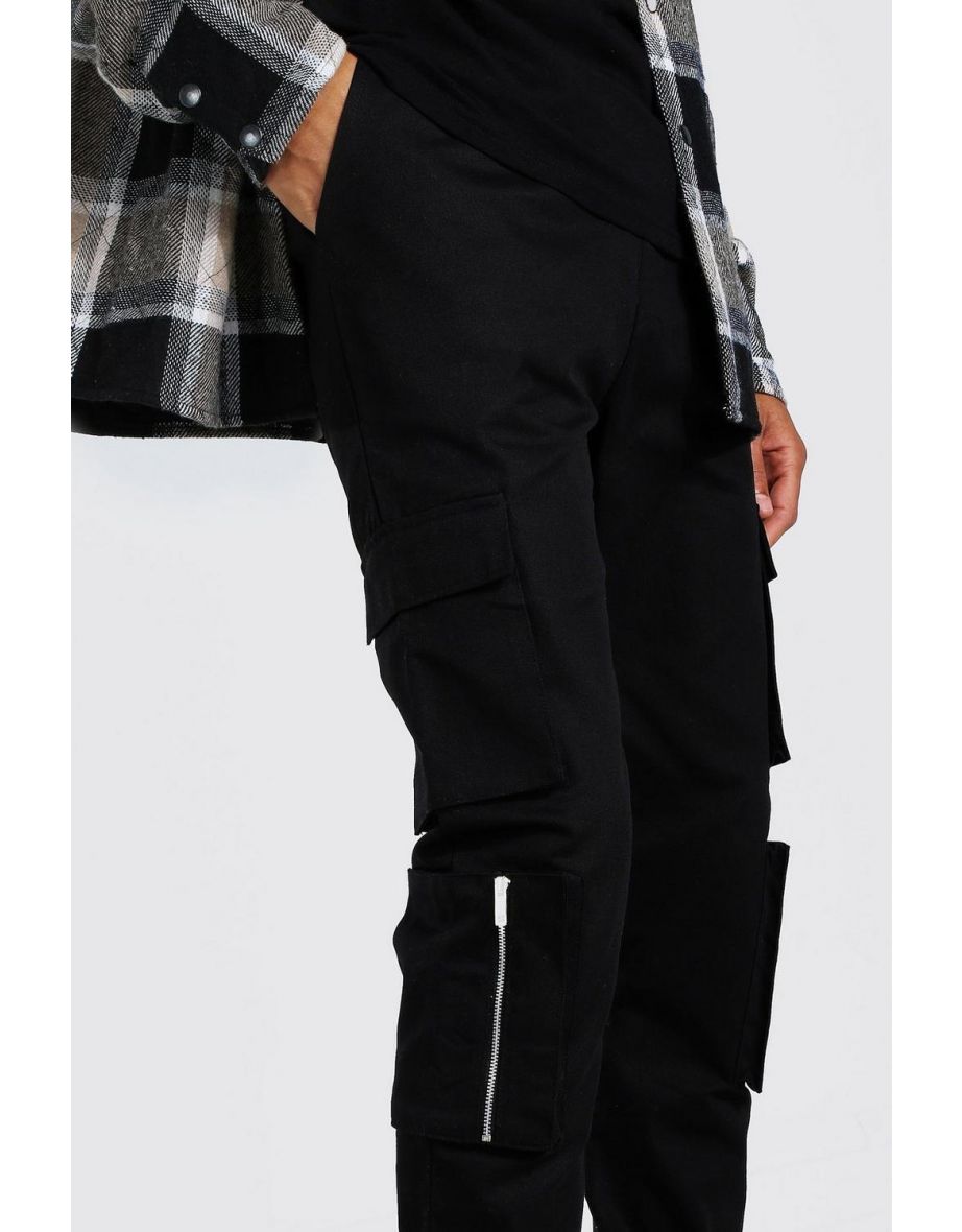 Tall Multi Cargo Pocket Cuffed Trouser - black - 2