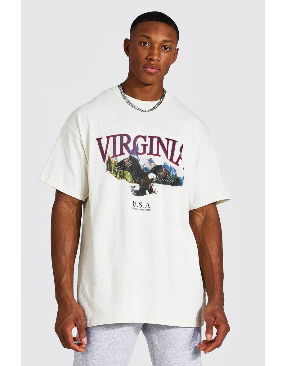 Oversized Virginia Eagle Print T-shirt - ecru