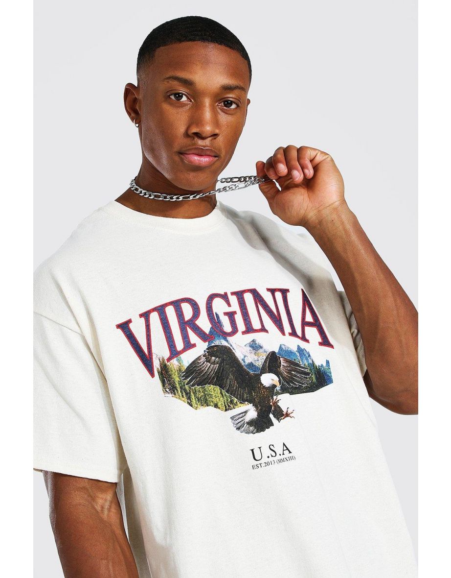 Oversized Virginia Eagle Print T-shirt - ecru - 2