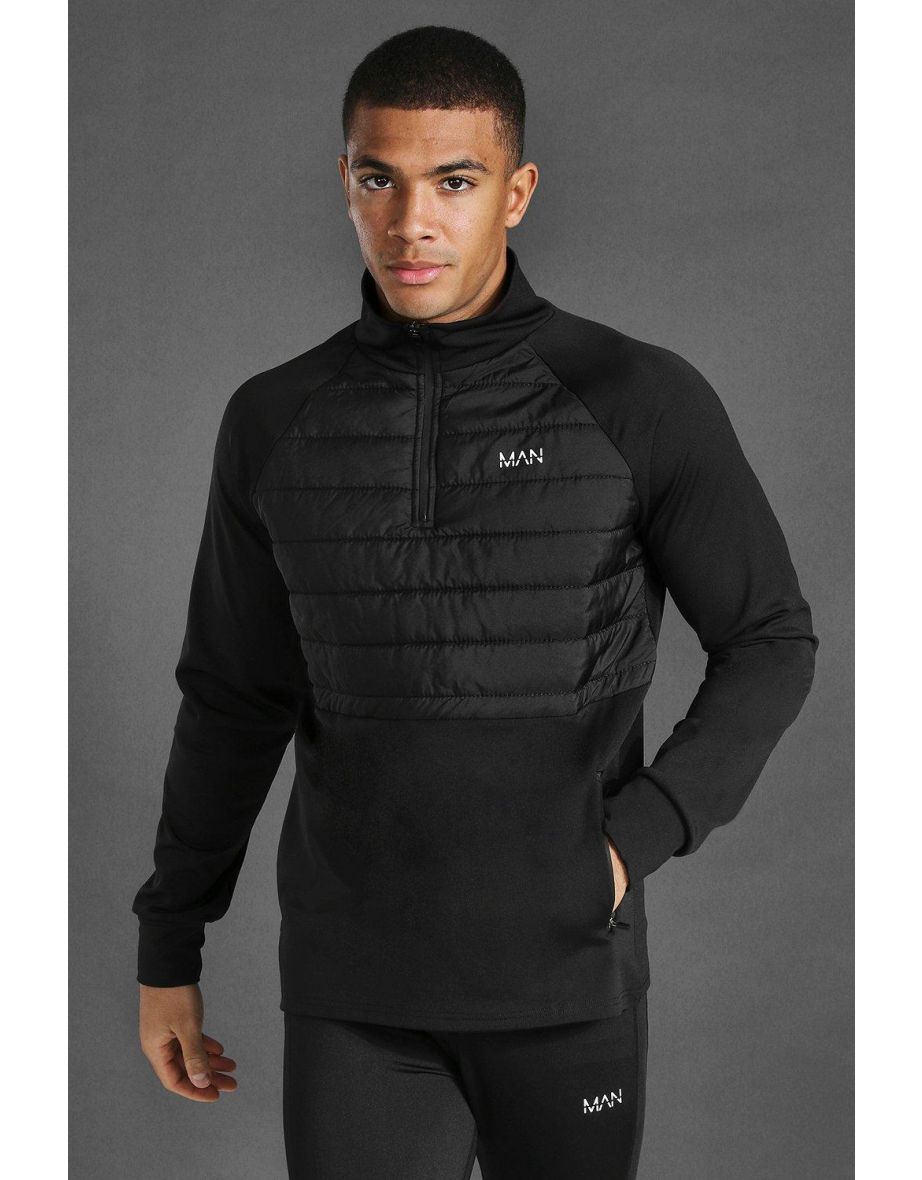 Man Active Quilted 1/4 Zip Top - black