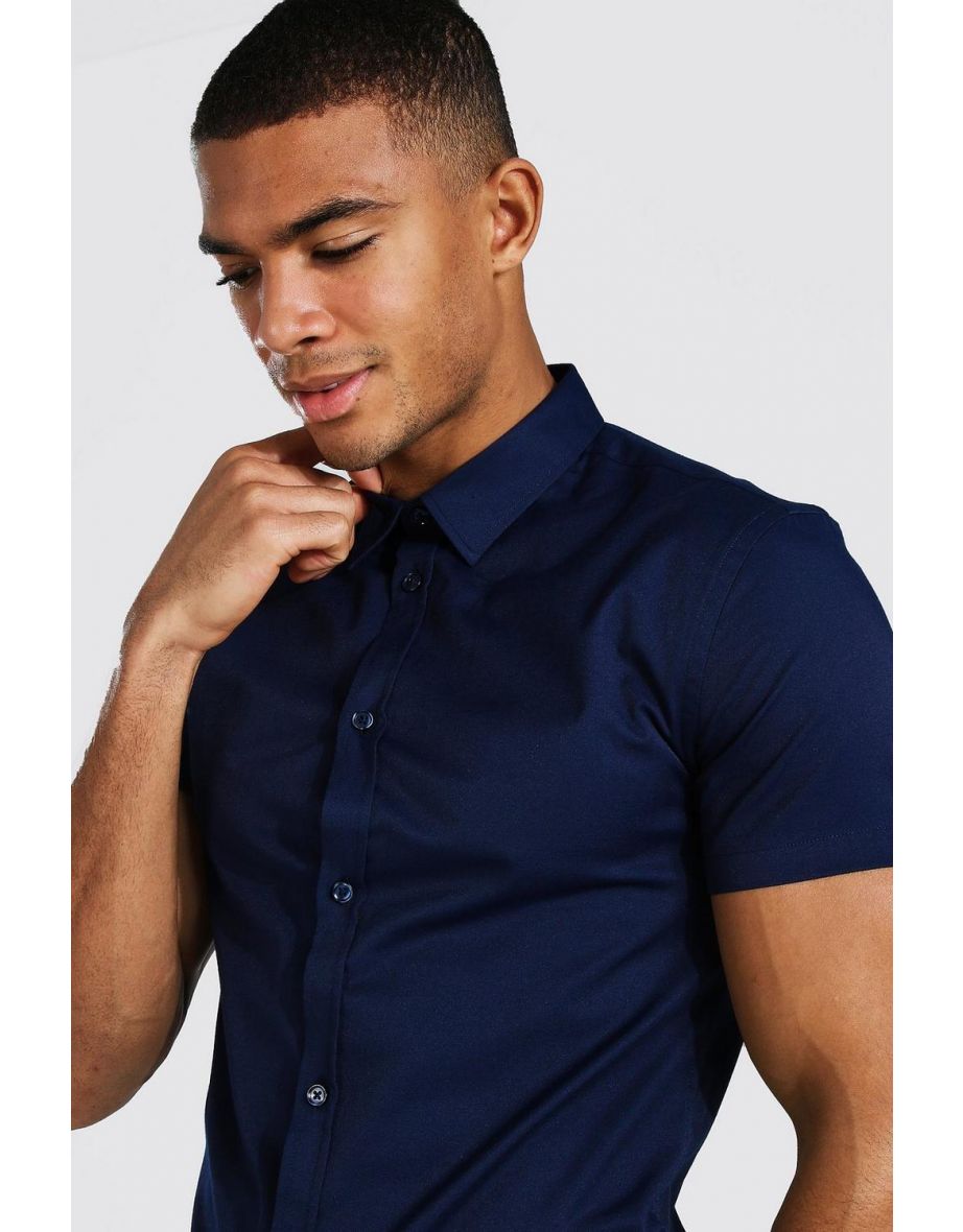 Muscle Fit Short Sleeve Shirt - navy - 2