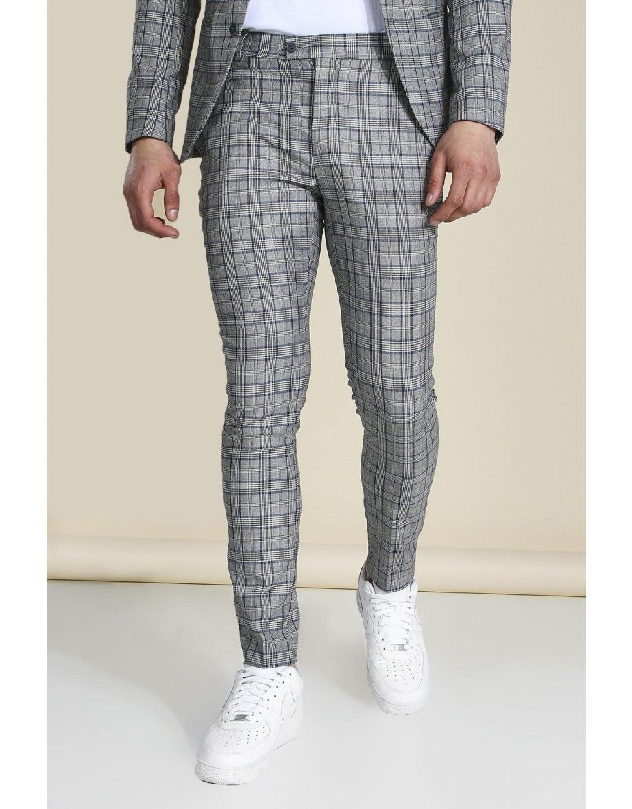 Buy SOJANYA Men Cotton Blend Beige & Green Checked Formal Trousers online