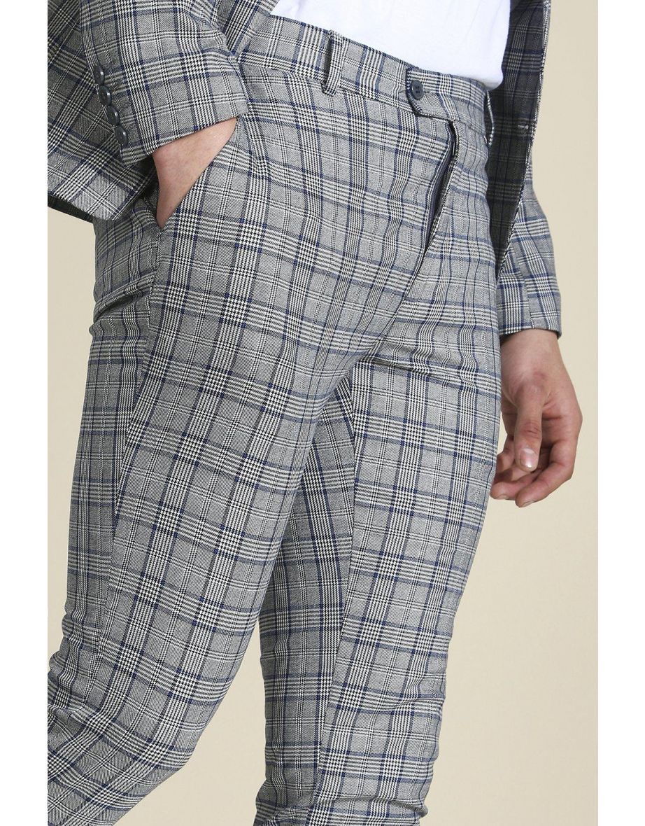 Super Skinny Grey Check Suit Trousers - grey - 2