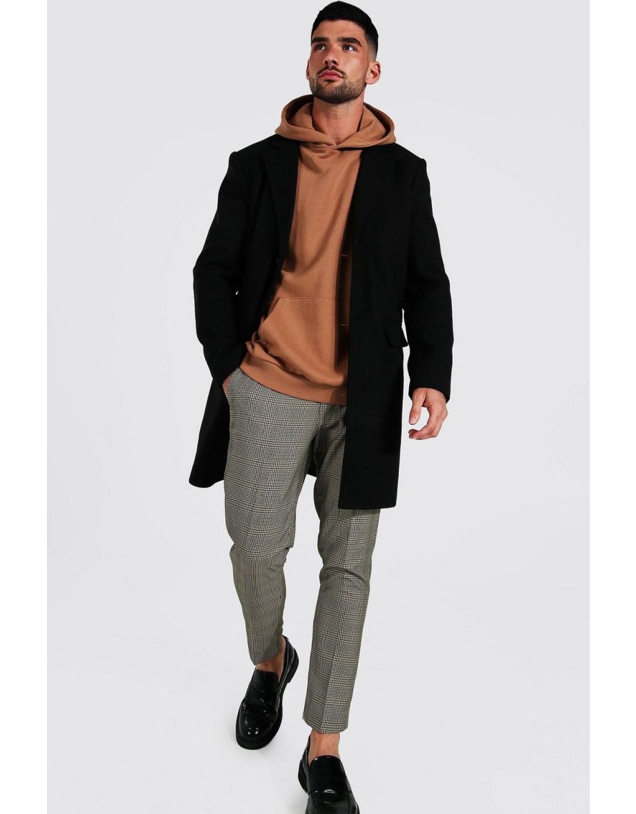 Single Breasted Wool Mix Overcoat - black