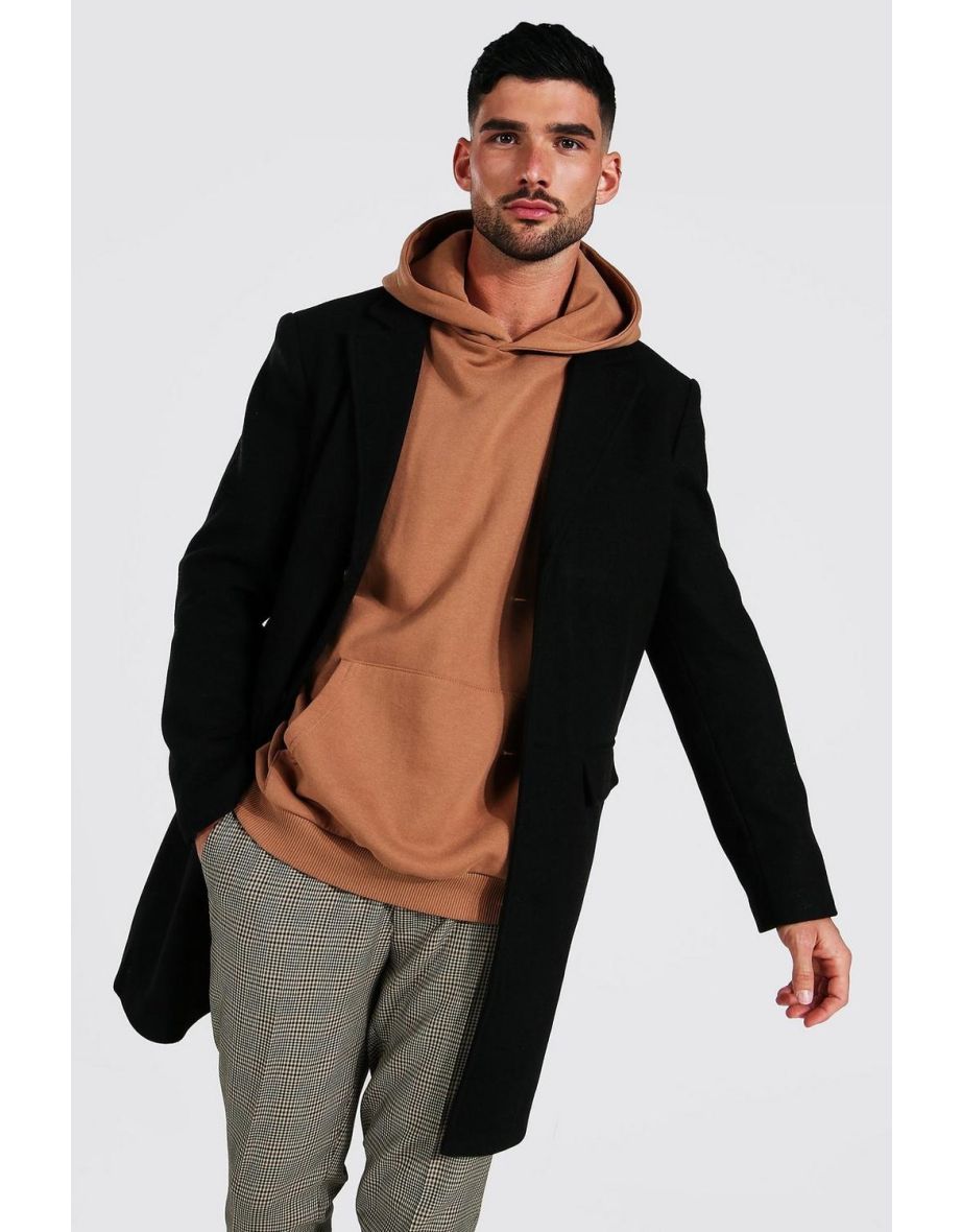 Single Breasted Wool Mix Overcoat - black - 2