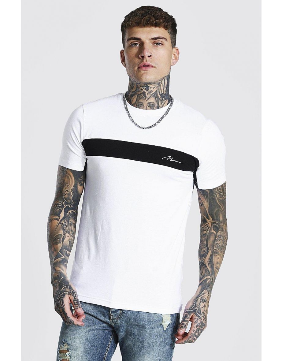 Muscle Fit Man Signature Colour Block T-shirt - white