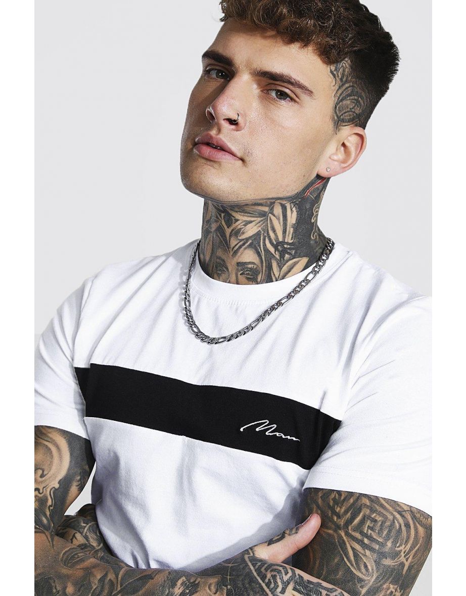 Muscle Fit Man Signature Colour Block T-shirt - white - 2