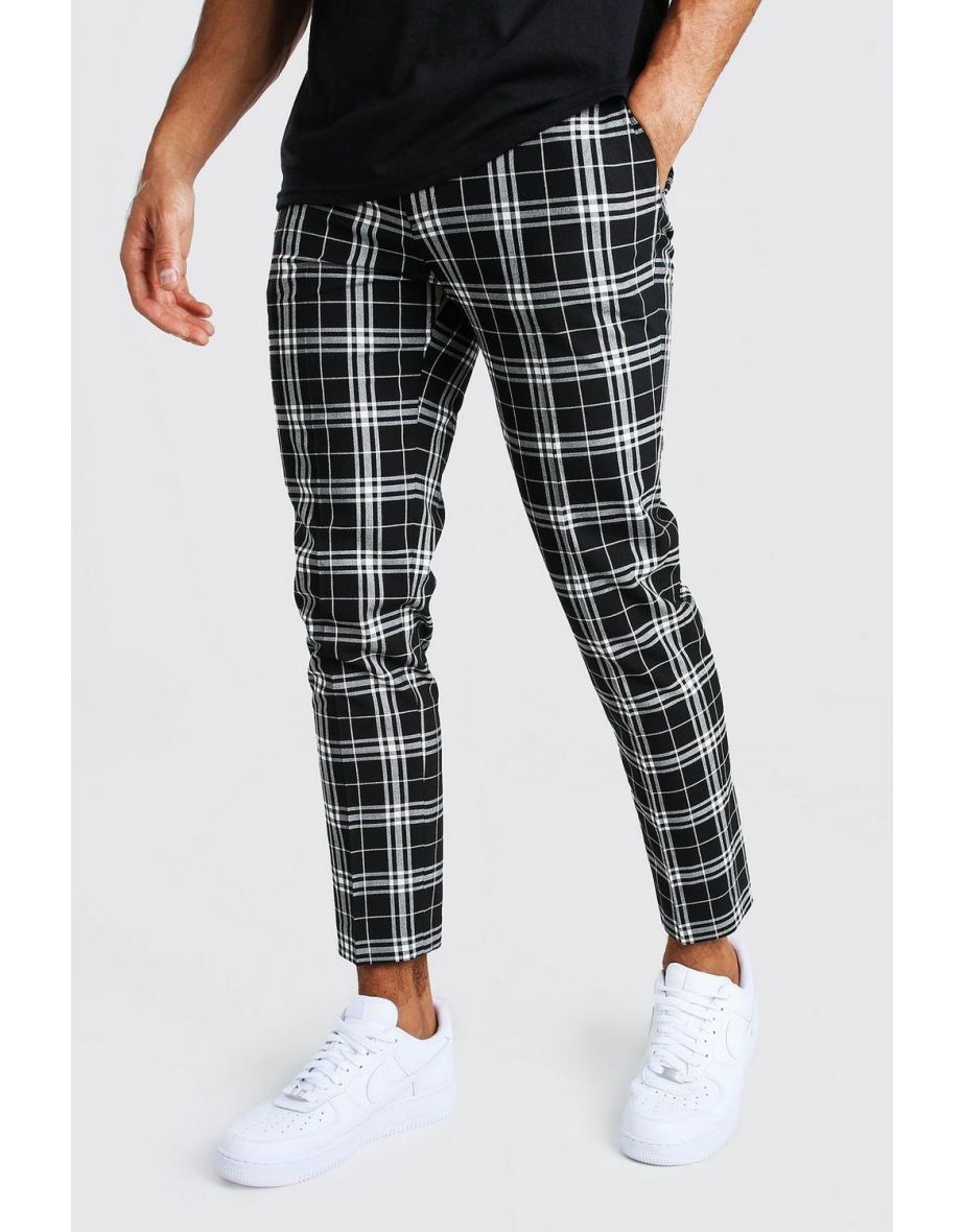 Mono Tartan Cropped Smart Trouser - black