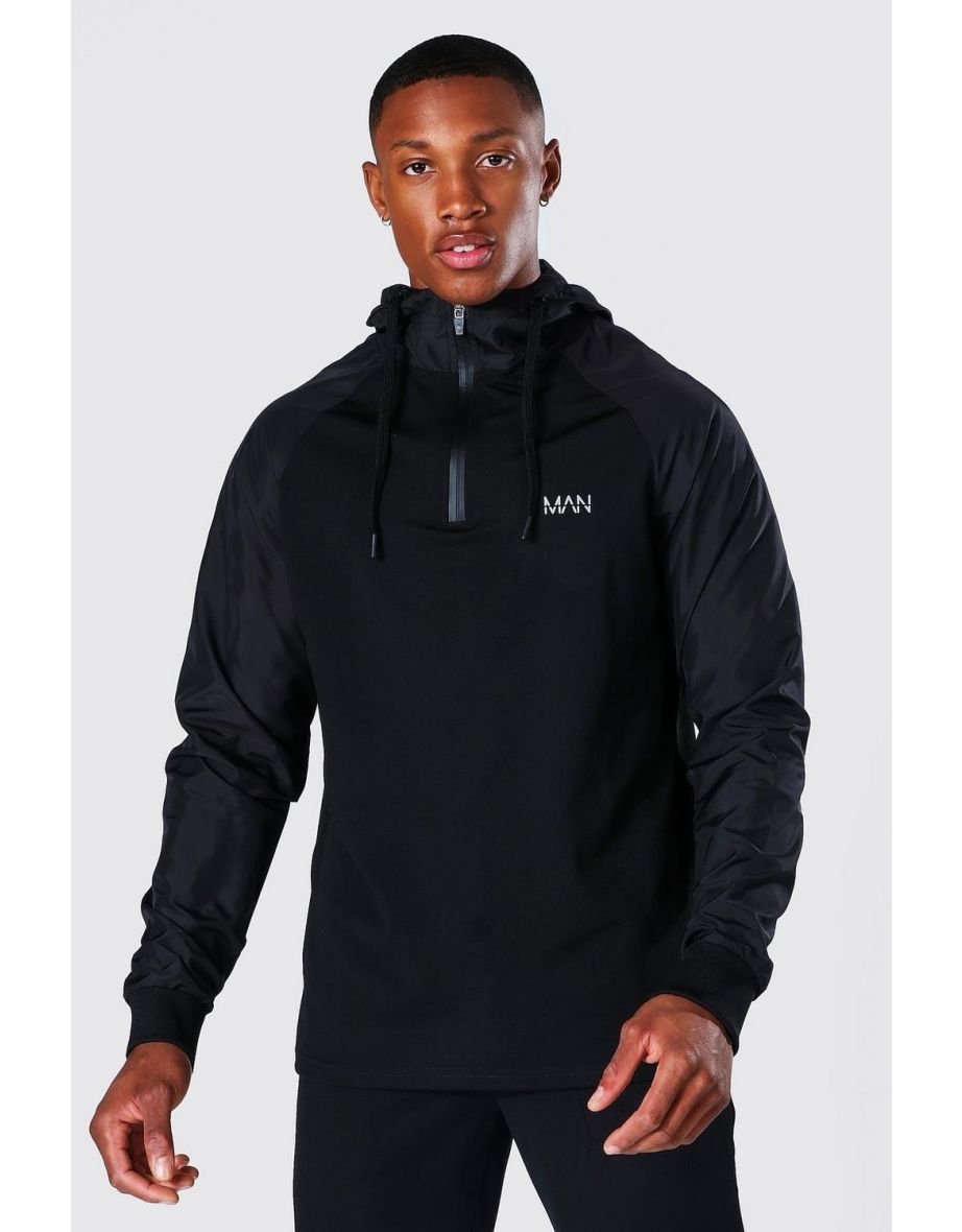 Man Active Gym Hoodie With Matte Sleeves - black