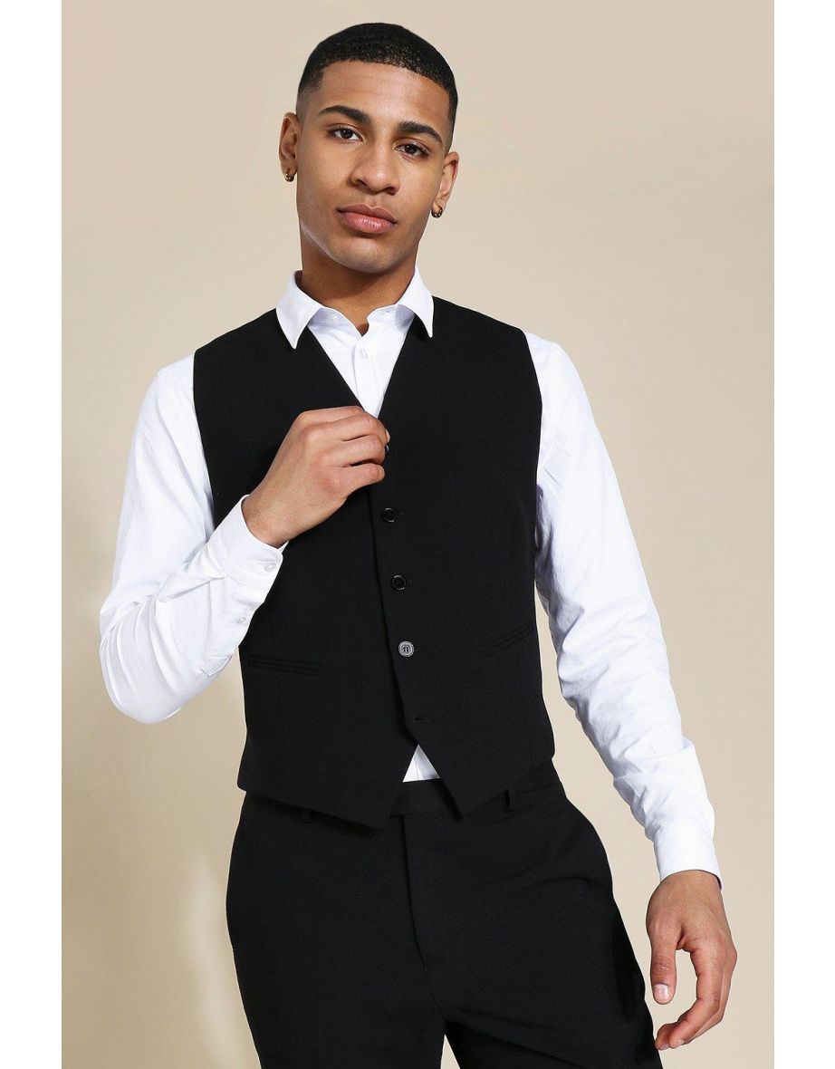 Slim Black Waistcoat - black