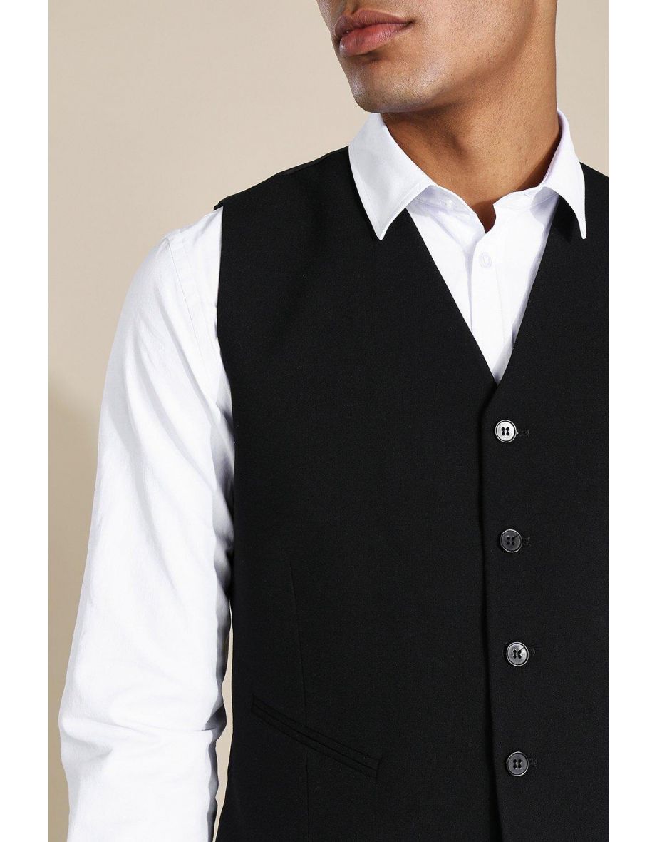 Slim Black Waistcoat - black - 2