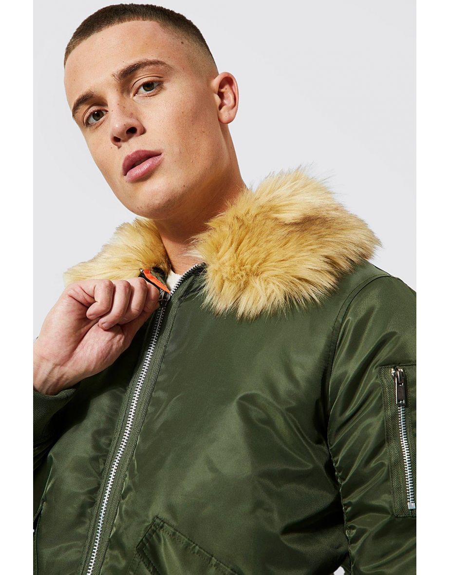 Padded MA1 Bomber With Faux Fur Collar - khaki - 3