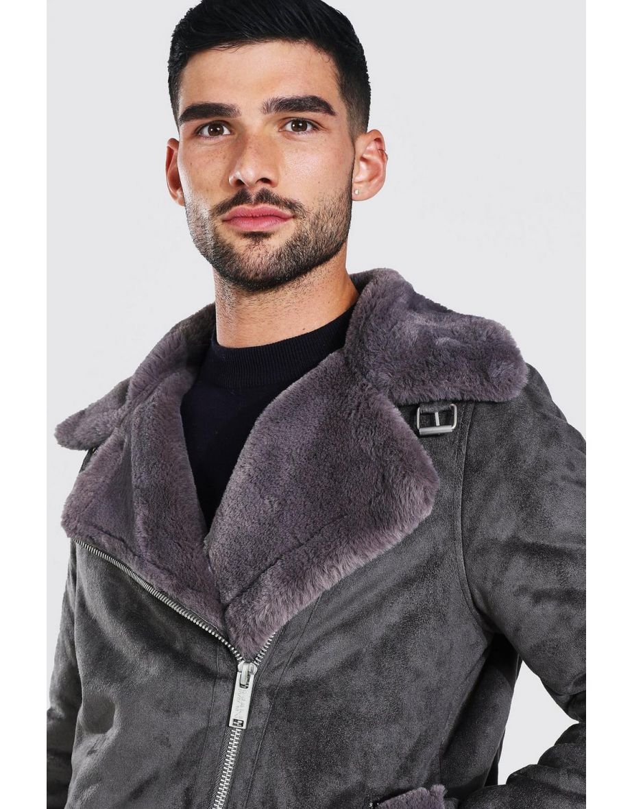 Faux fur lined suede aviator store