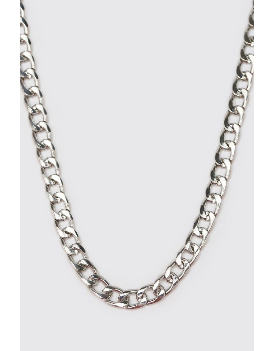 Short Length Plain Chain Necklace - silver