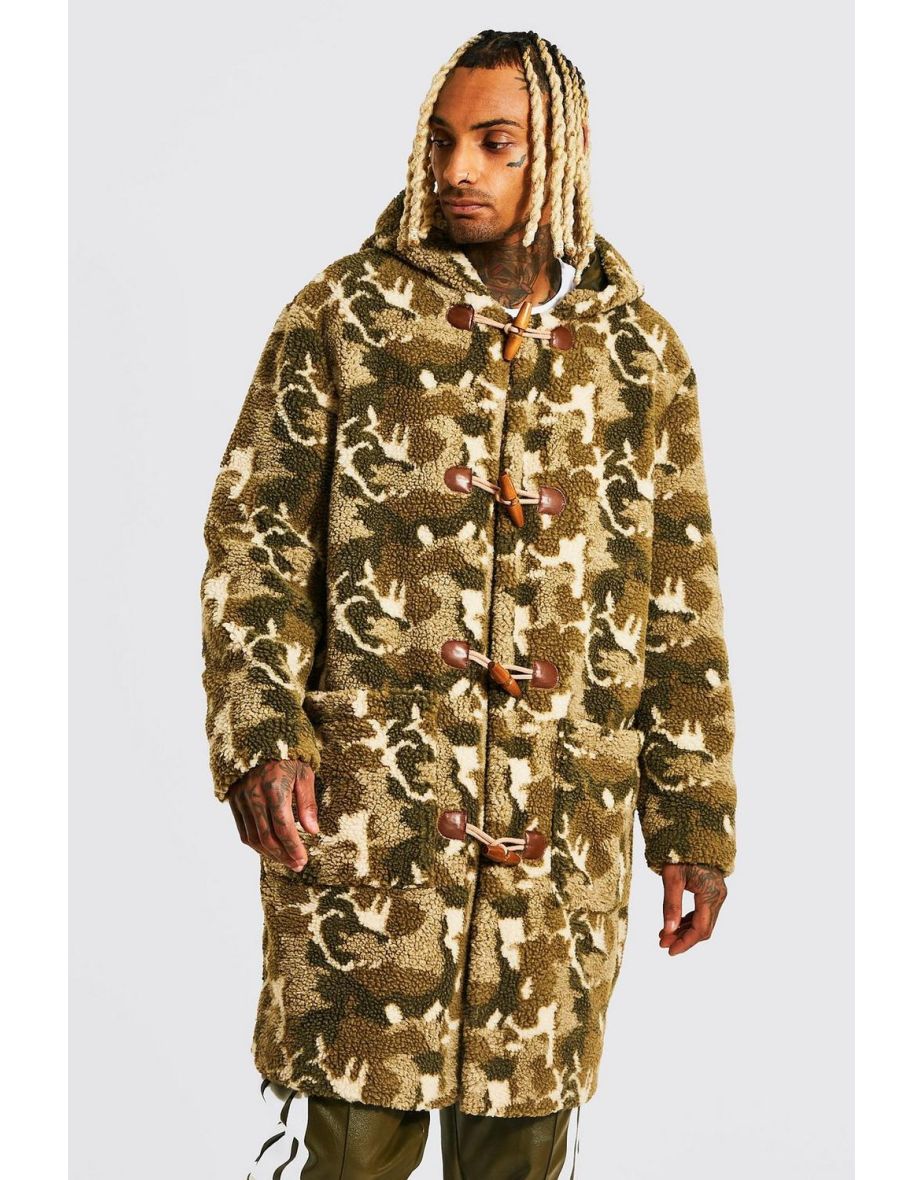 Boohooman jacket in khaki camo top