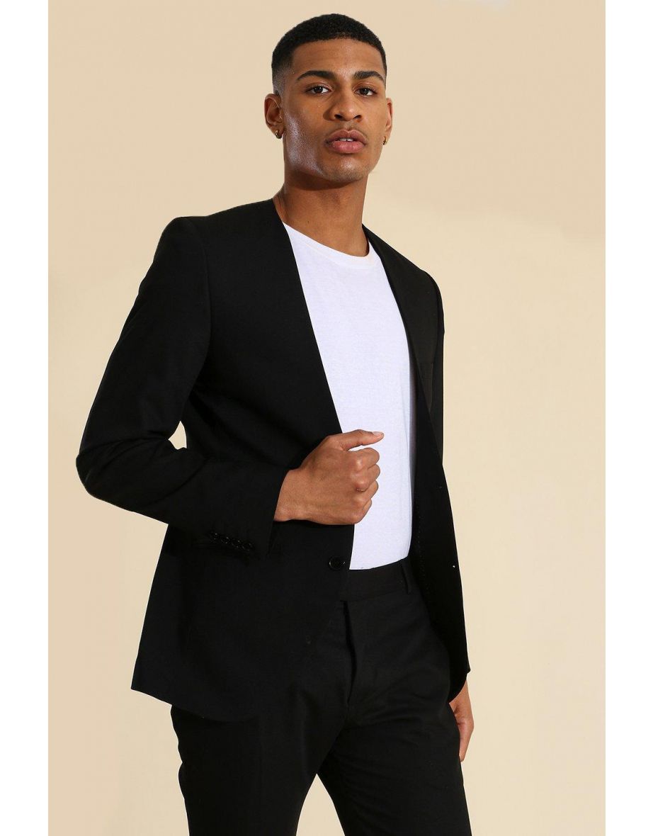Collarless suit jacket best sale mens