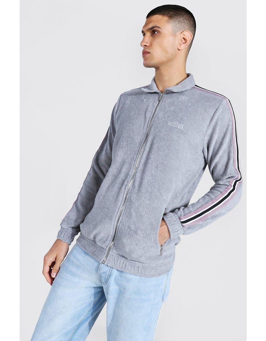 Official Man Zip Through Towelling Harrington - grey