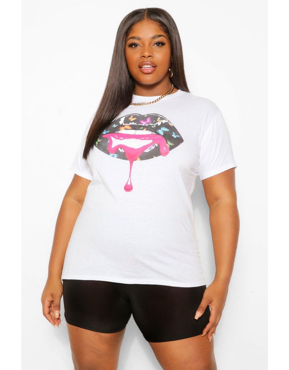 Plus Glossy Butterfly Lip T-shirt - white