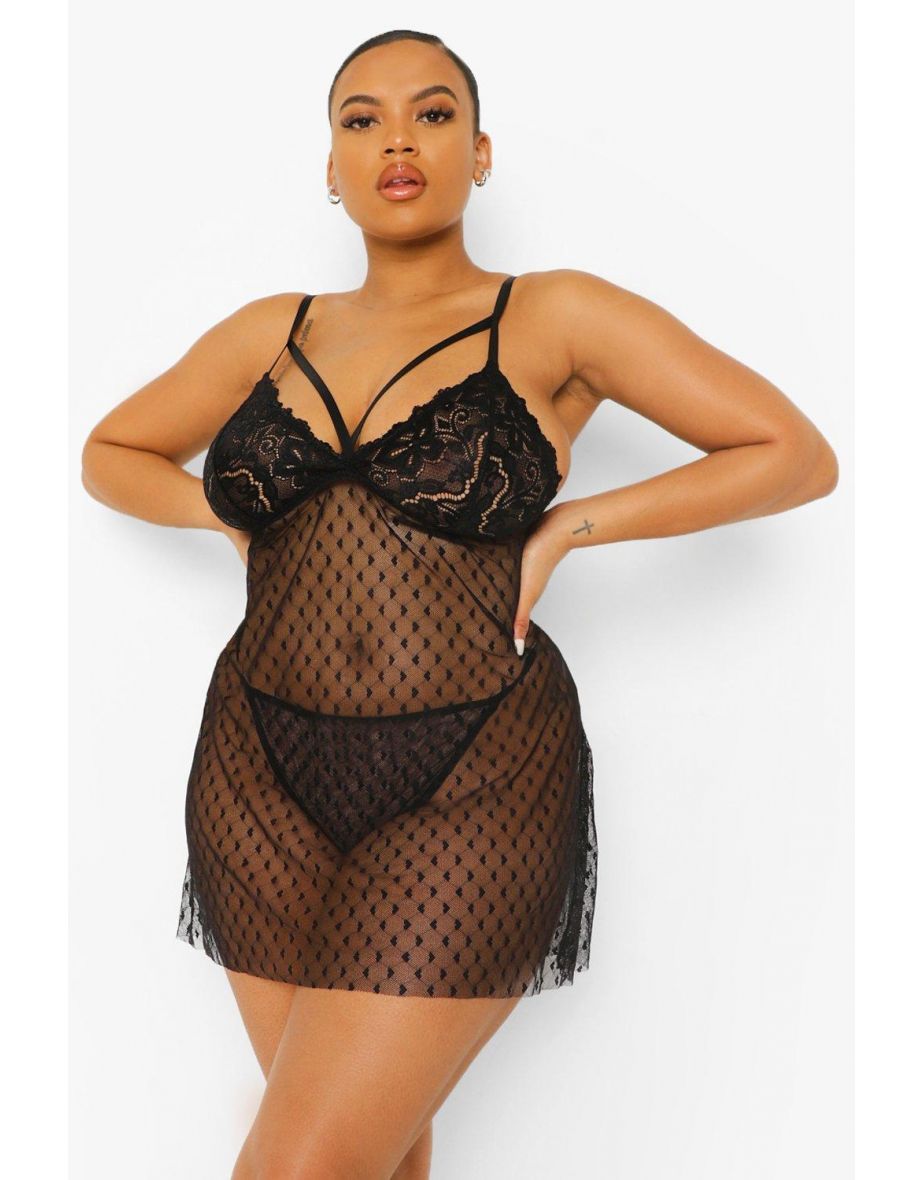 Plus Mesh Heart Babydoll - black - 3