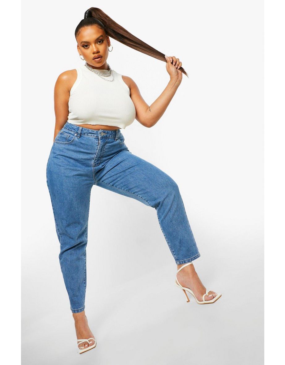 Plus High Rise Mom Jean - mid blue