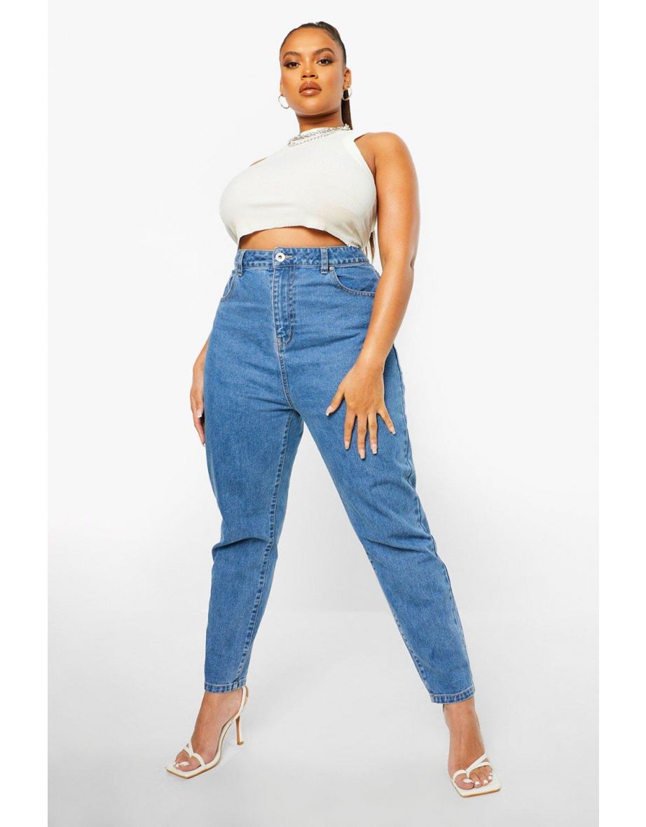 Plus High Rise Mom Jean - mid blue - 3