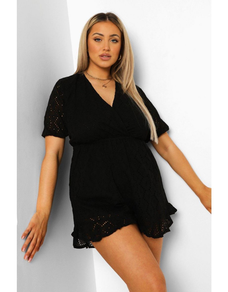 Plus Broderie Anglaise Ruffle Playsuit - black - 3