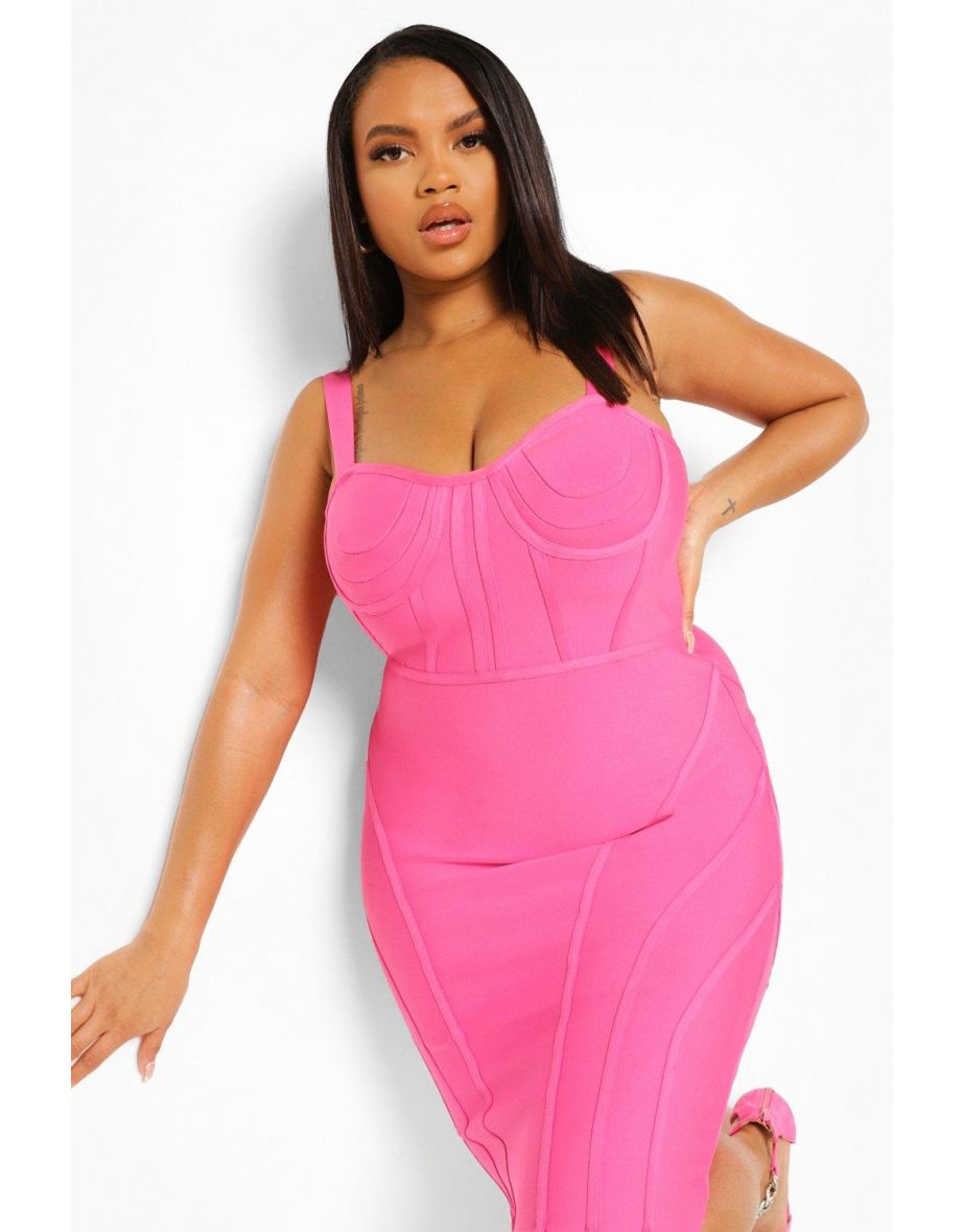 Plus Bandage Sculpt Corset Bodycon Dress - pink - 3
