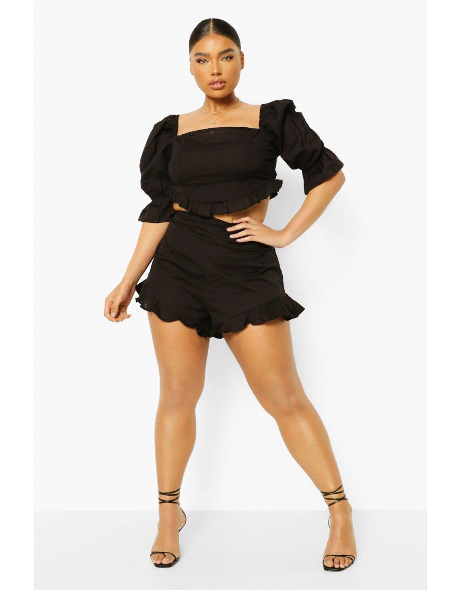 Plus Frill Hem Short Co-ord - black