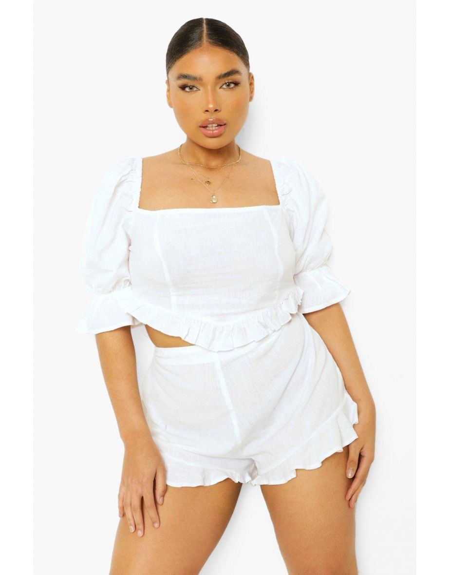 Plus Frill Hem Short Co-ord - white - 3