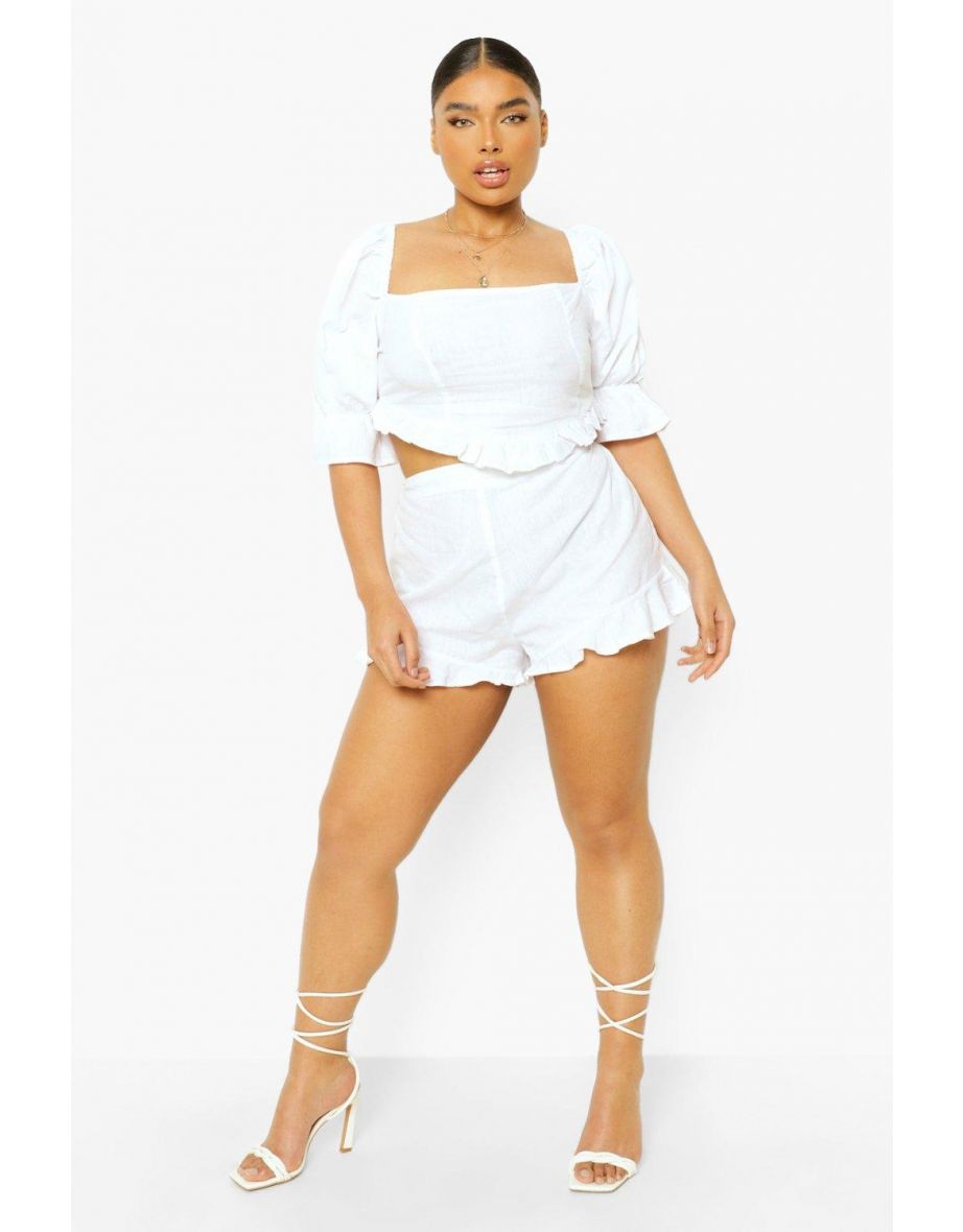 Plus Frill Hem Short Co-ord - white