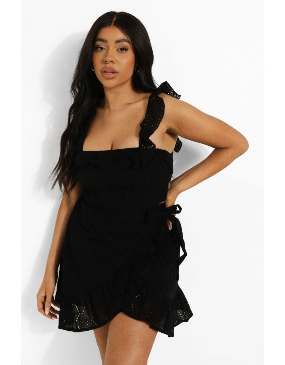 Plus Broderie Wrap Frill Mini Skirt Co-ord - black - 3