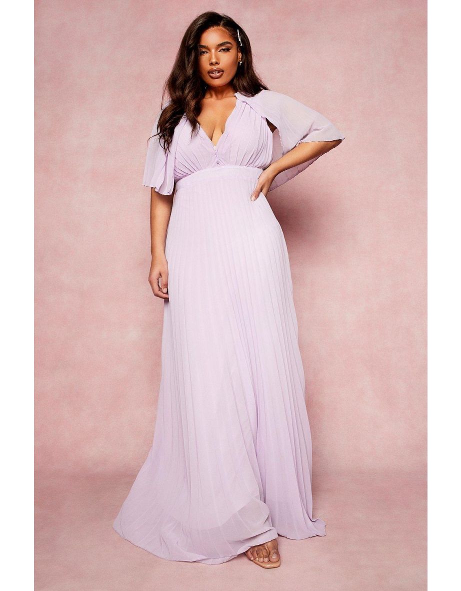 Plus Bridesmaid Pleated Cape Maxi Dress - lilac