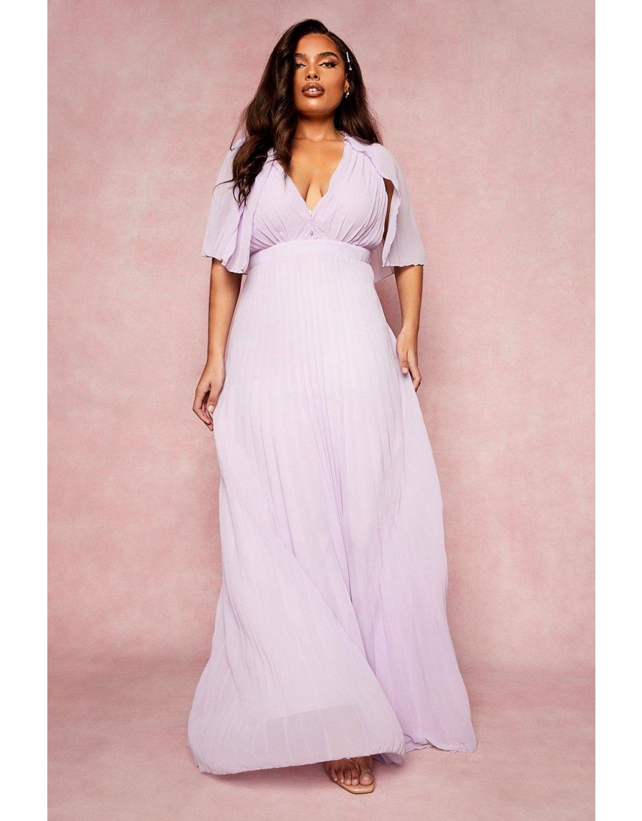 Plus Bridesmaid Pleated Cape Maxi Dress - lilac - 3
