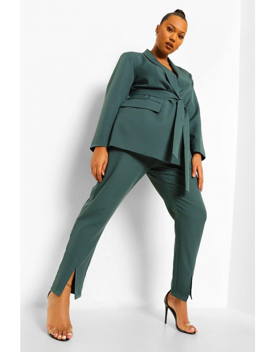 Plus Occasion Split Hem Tailored Trouser - green