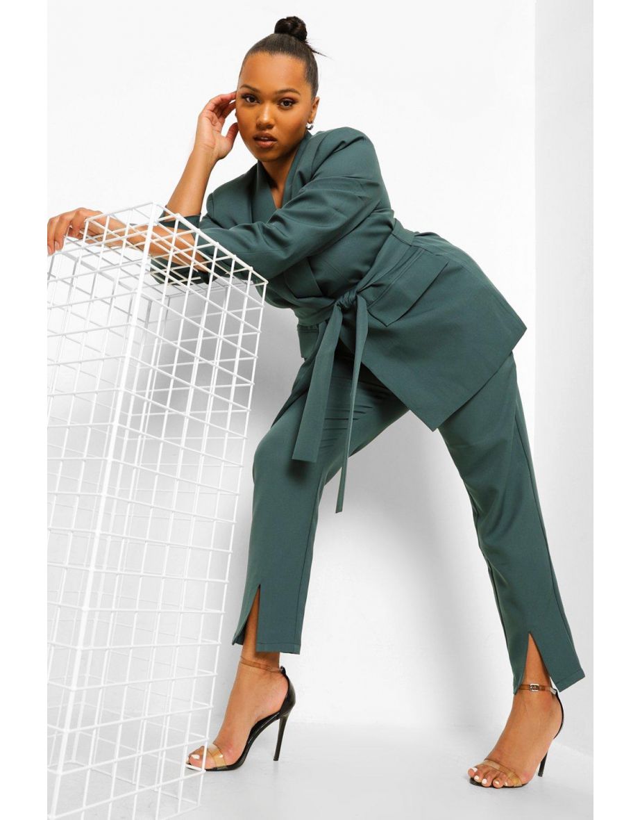 Plus Occasion Split Hem Tailored Trouser - green - 3