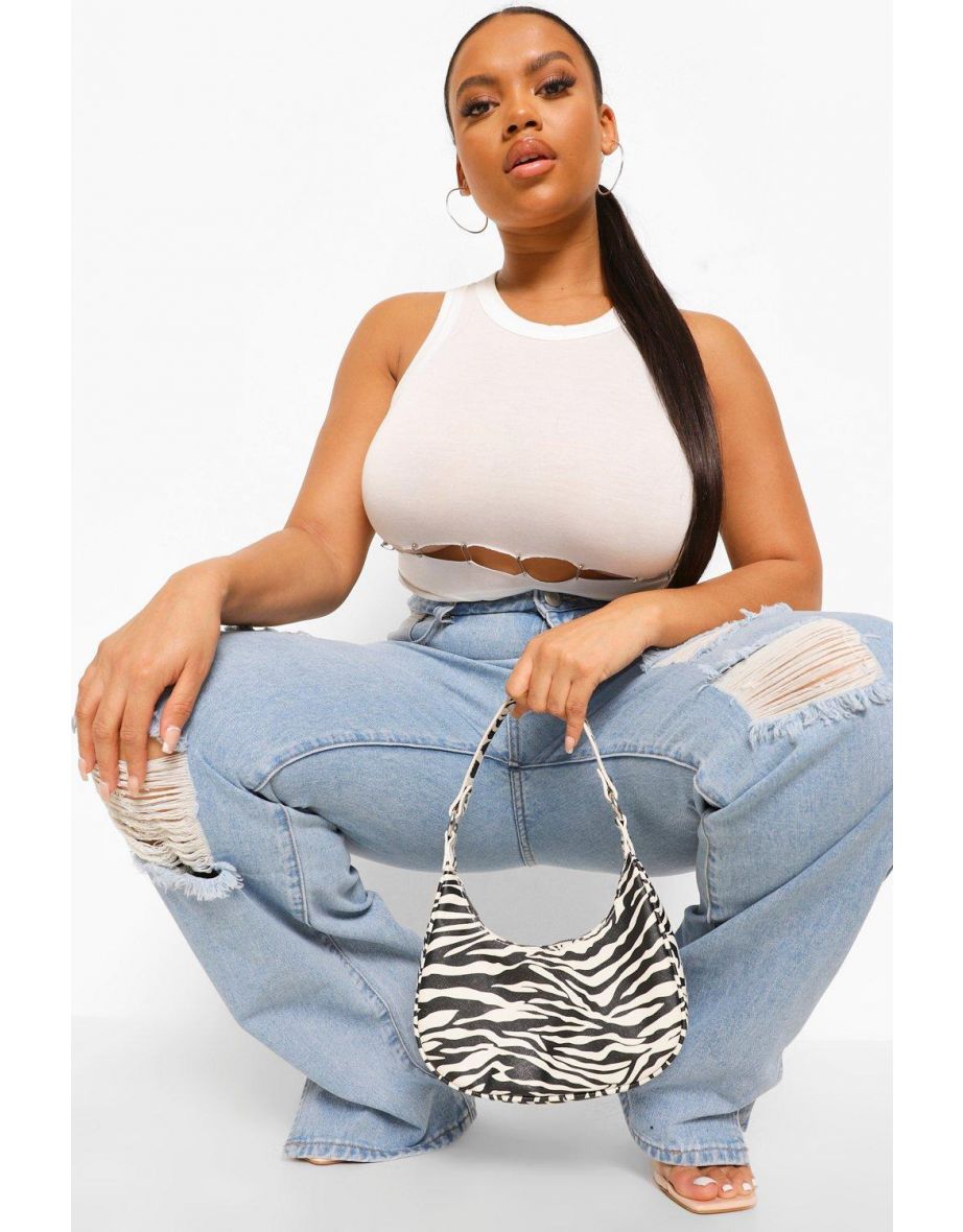 Plus High Waist Distressed Split Hem Jean - bleach wash - 3